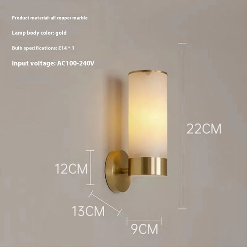 Luxury Alabaster Marble Wall Lamp Modern Soild Copper Spanish Marble Wall Sconce for Living Room Bedroom Bedside Home Decor