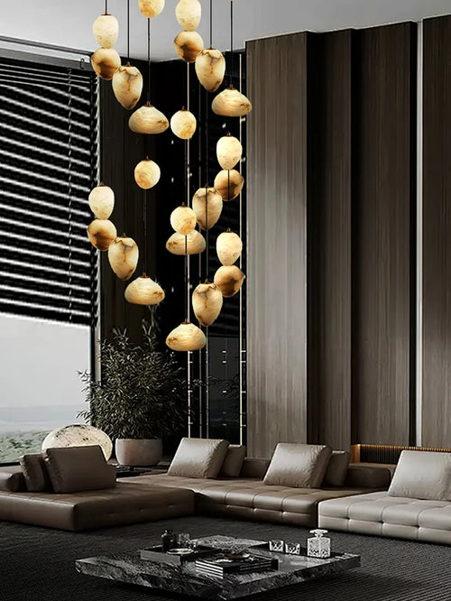 Luxury Marble Pebble Chandelier Modern Alabaster Pendant Light Dimmable Luster Ceiling Lamp for Villa Staircase 2026