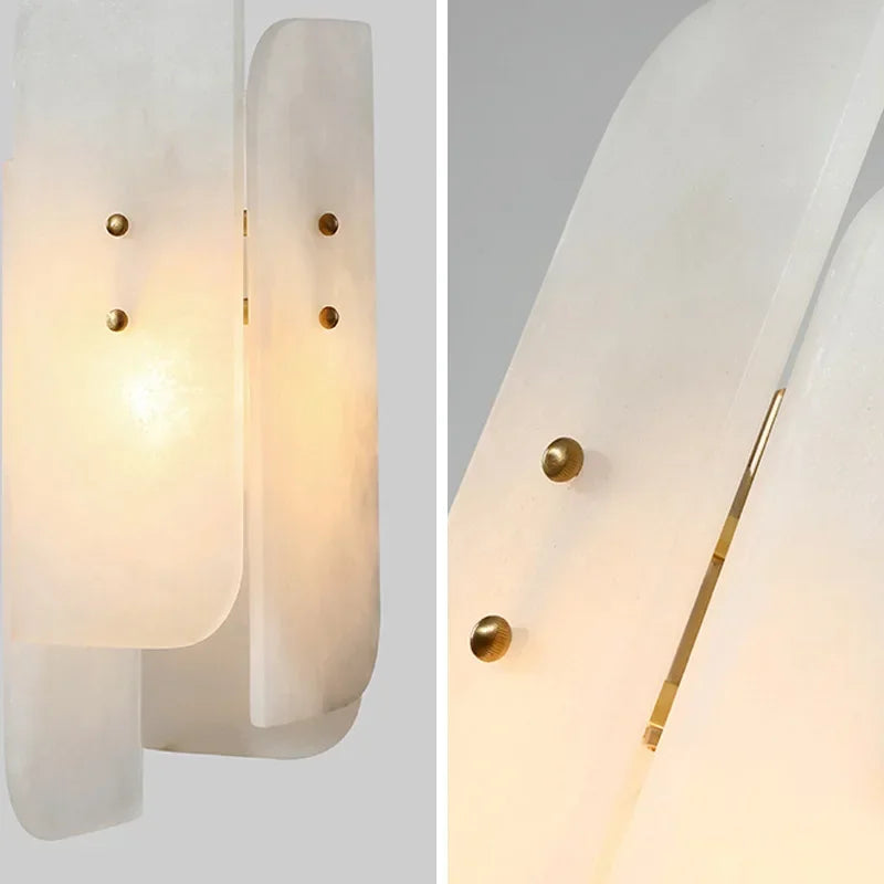 Modern LED Natural Marble Chandelier Bedroom Bedside Dining Room Corridor Hotel Pure Copper Alabaster Pendant Lamp Indoor Decor
