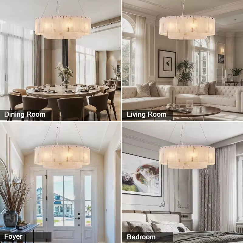 Modern Natural Marble Pendant Lights for Living Room Dining Room Dimmable round Alabaster Chandelier Indoor Lighting Fixture