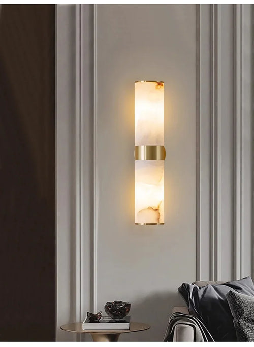 Luxury Alabaster Marble Wall Lamp Modern Soild Copper Spanish Marble Wall Sconce for Living Room Bedroom Bedside Home Decor