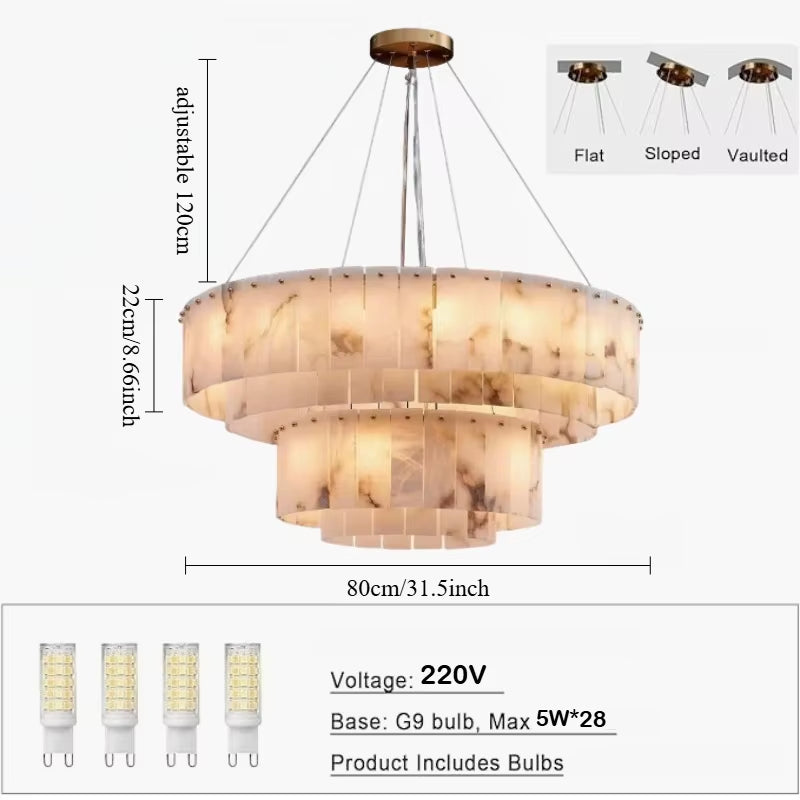 Modern Natural Marble Pendant Lights for Living Room Dining Room Dimmable round Alabaster Chandelier Indoor Lighting Fixture