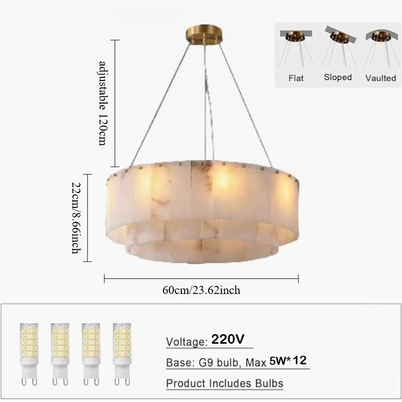 Modern Natural Marble Pendant Lights for Living Room Dining Room Dimmable round Alabaster Chandelier Indoor Lighting Fixture