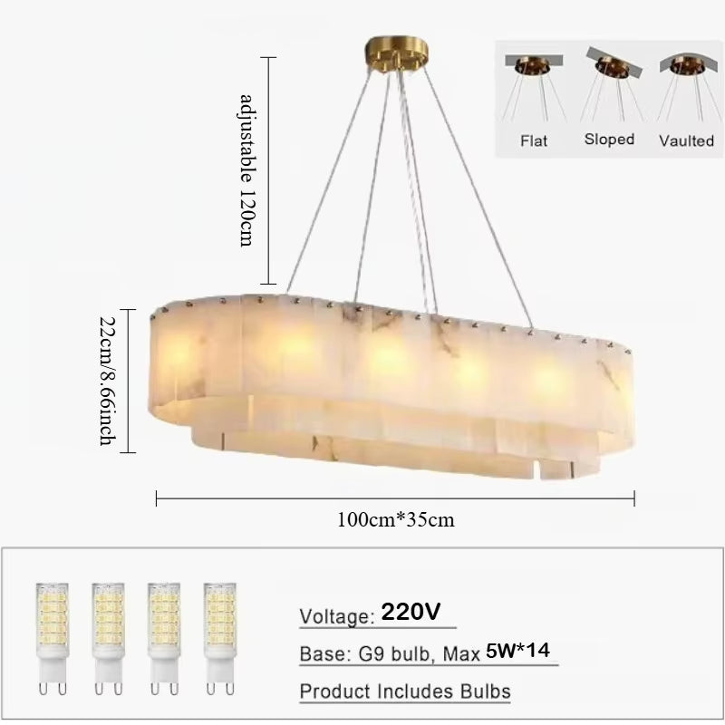 Modern Natural Marble Pendant Lights for Living Room Dining Room Dimmable round Alabaster Chandelier Indoor Lighting Fixture