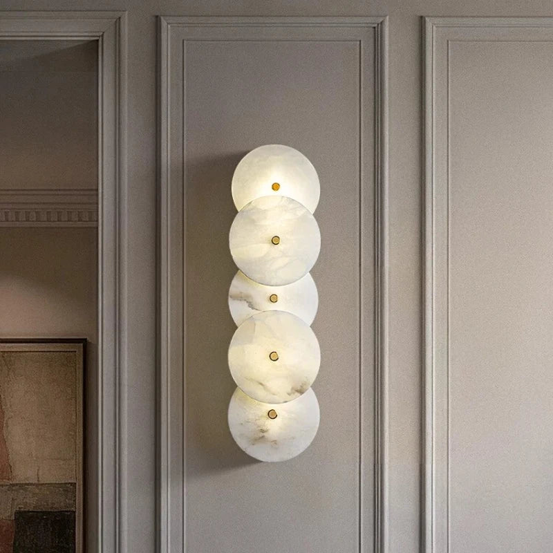 Retro Alabaster Wall Lamp Living Room Background Wall Light Hallway Bedroom Bedside French Natural Marble Wall Sconces