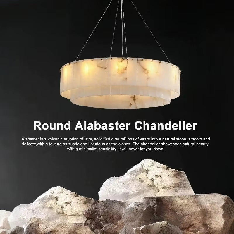 Modern Natural Marble Pendant Lights for Living Room Dining Room Dimmable round Alabaster Chandelier Indoor Lighting Fixture