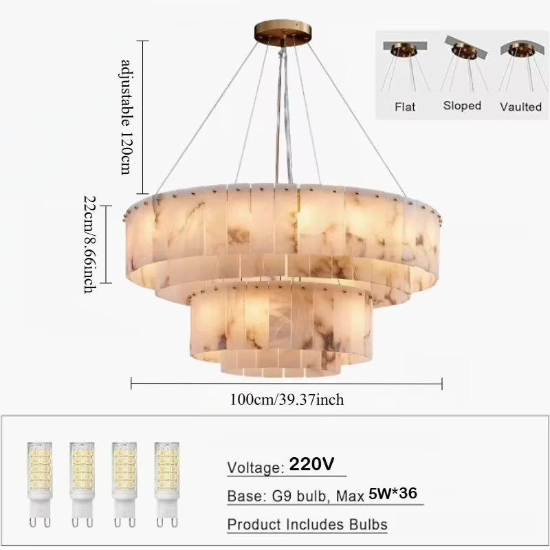 Modern Natural Marble Pendant Lights for Living Room Dining Room Dimmable round Alabaster Chandelier Indoor Lighting Fixture