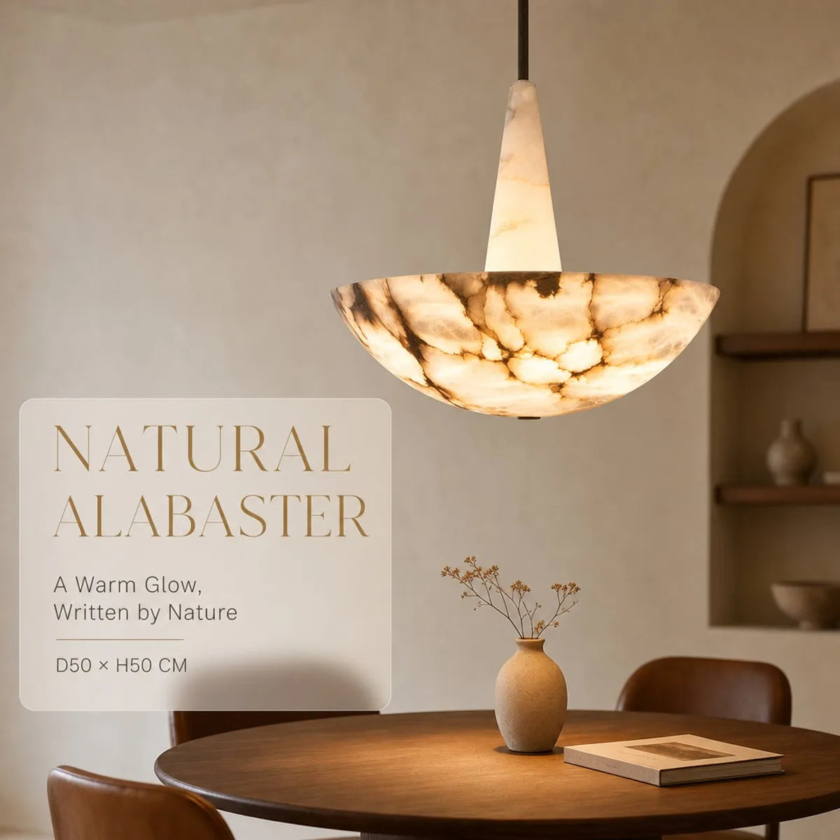 Modern Nordic 2026 Designer Pendant Lamp Natural Alabaster Bowl Cone Neck Saucer Dimmable LED for Kitchen Island Room Decor