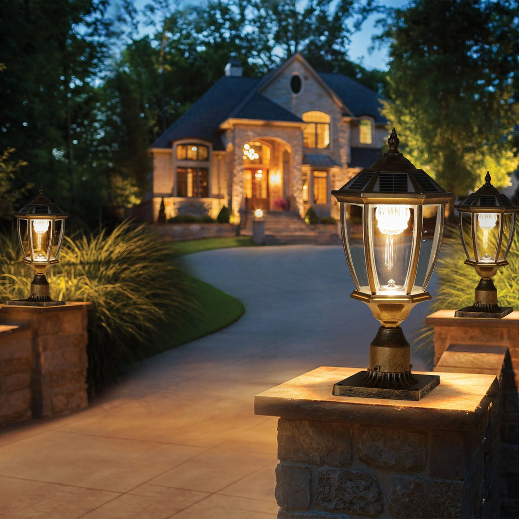 Solar Post Cap Light, Antique Gold