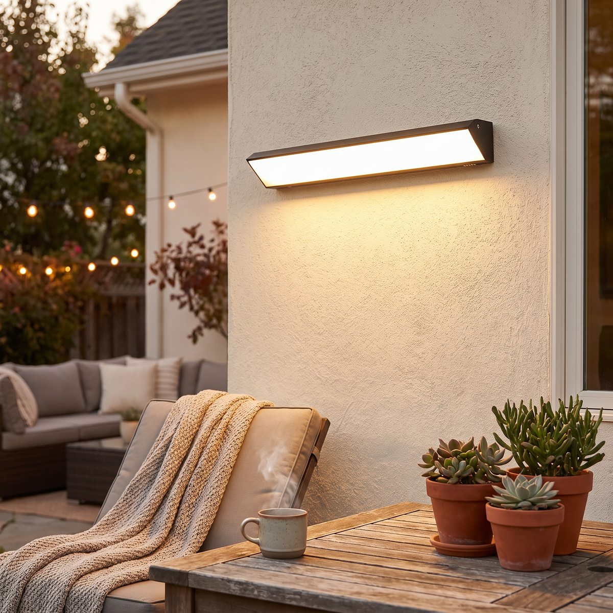 Ridley Wide Bar Wall Light, Black IP65 Waterproof LED Outdoor Linear Sconce for Garage, Facade & Garden Wall