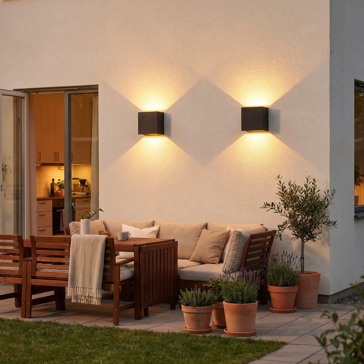 Bramley Cube Wall Sconce, Black White IP65 Waterproof LED Up Down Outdoor Light for Back Door, Garage & Side Passage