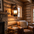 Barrow Stable Lantern Sconce, Rustic Wood & Iron Indoor Wall Light for Hallway, Farmhouse & Boot Room