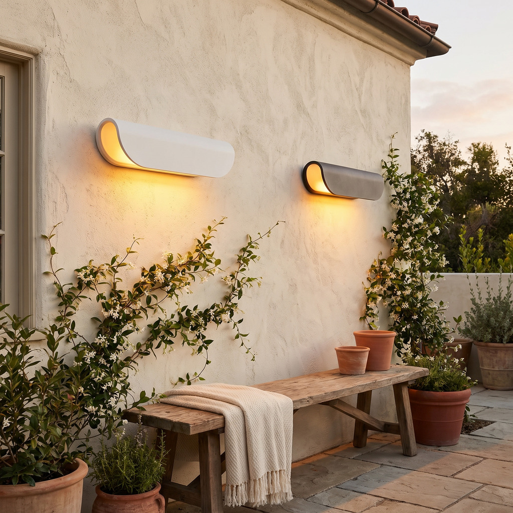 Arden Curved Wall Light, Wide Black IP65 Waterproof LED Outdoor Wall Sconce for Garage Door & Garden Wall