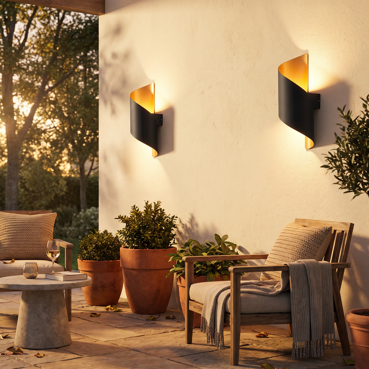 Vance Curved Column Sconce, Black Gold IP65 Waterproof LED Up Down Outdoor Wall Light for Front Door & Porch