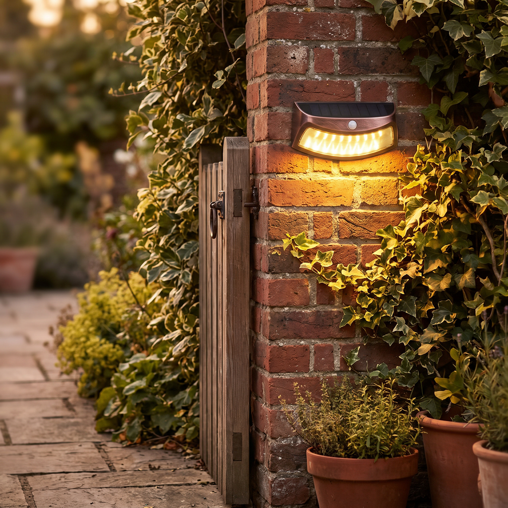 Alder Solar Motion Wall Light, Black or Rose Gold IP65 Waterproof Solar Motion Sensor Light for Gate, Shed & Garage
