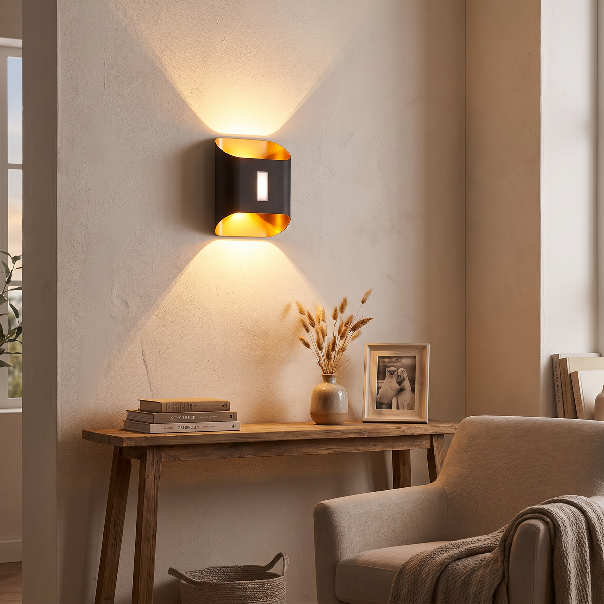Aldridge Gold Trim Wall Light, Black Gold IP65 Waterproof LED Twin Beam Outdoor Sconce for Modern Facade