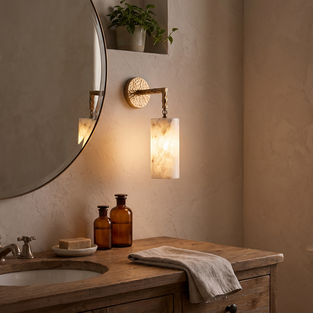 Anvil Hammered Alabaster Wall Sconce