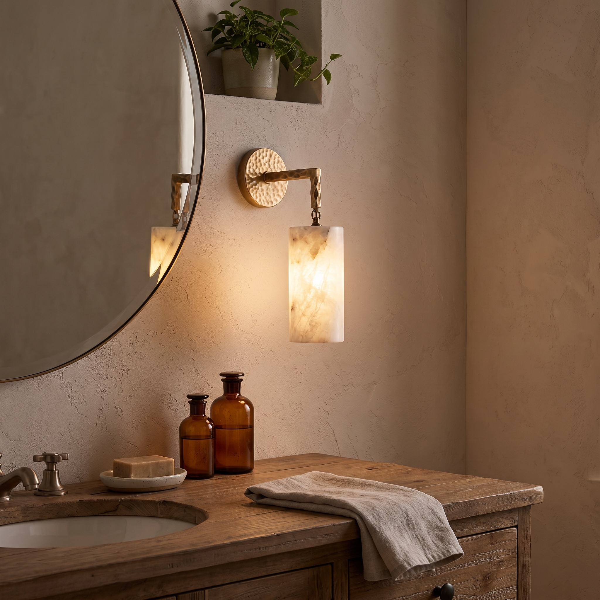 Anvil Hammered Alabaster Wall Sconce