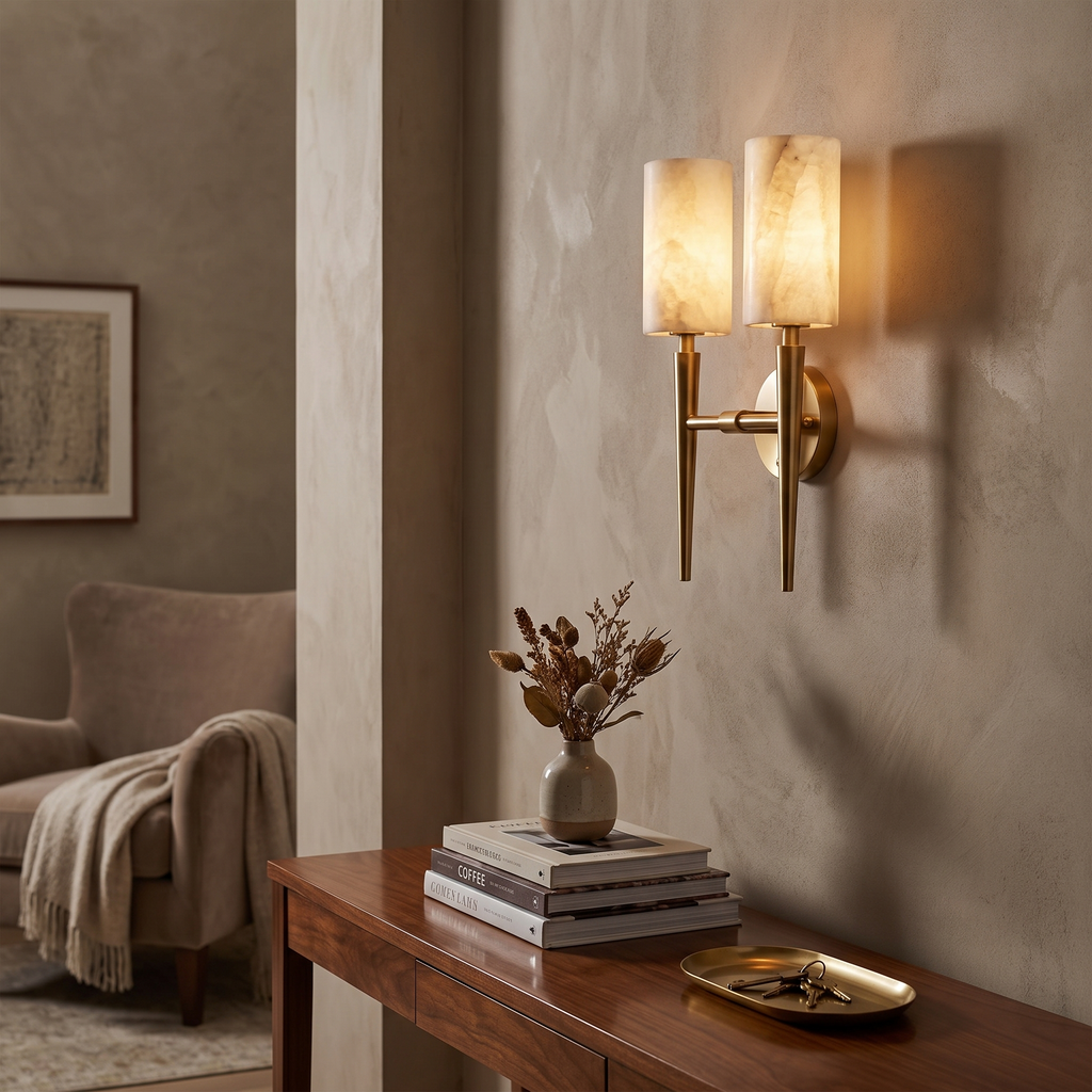 Spire Alabaster Twin Sconce