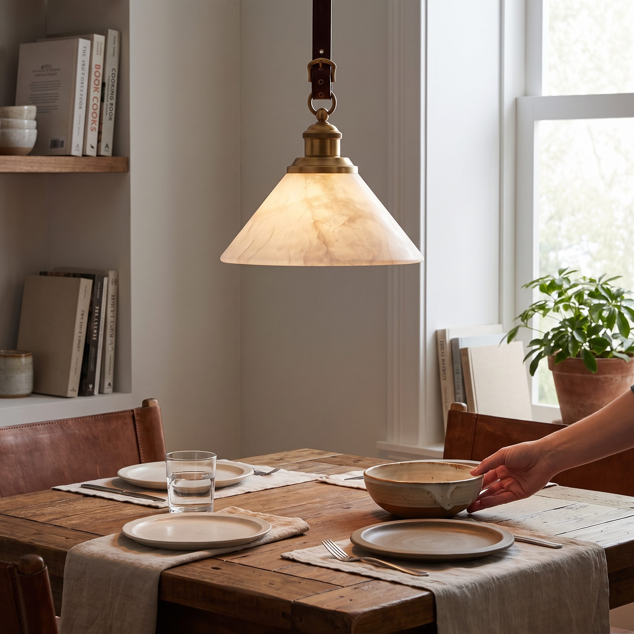 Camden Leather Strap Alabaster Pendant Lamp