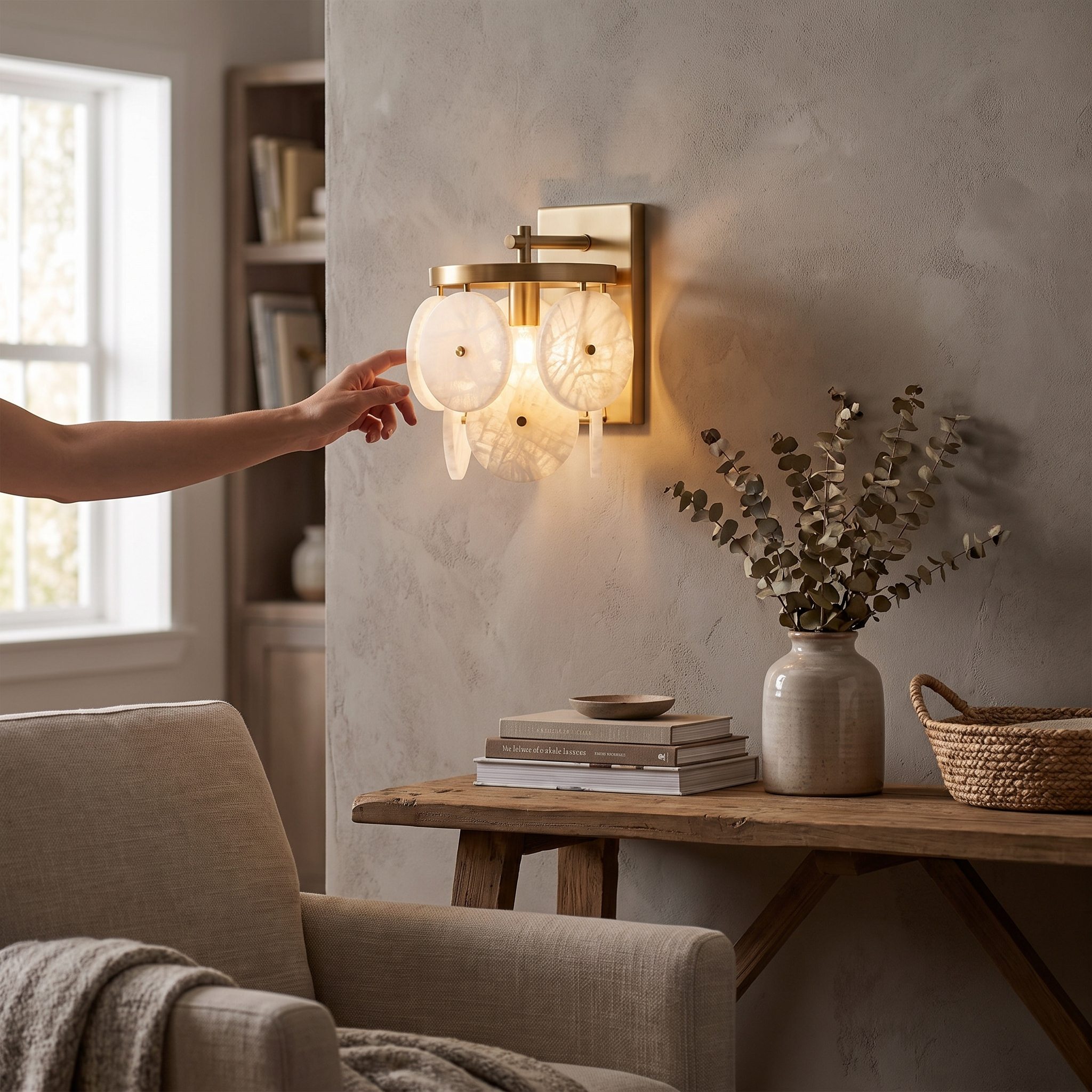 Rosette Alabaster Disc Sconce